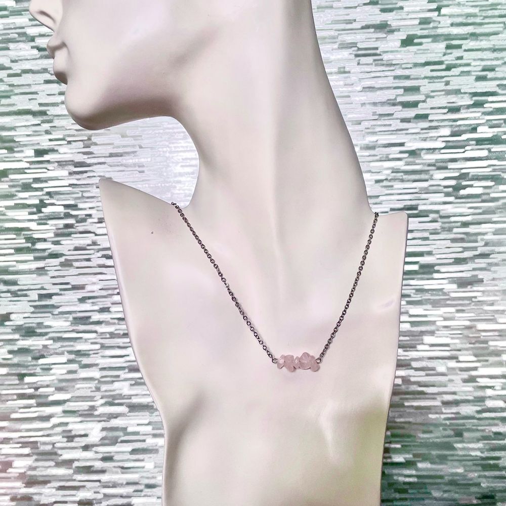 Pink Stone Cluster Necklace with Silver Plated Cable Chain Jewelry for Layering - Picture 4 of 6